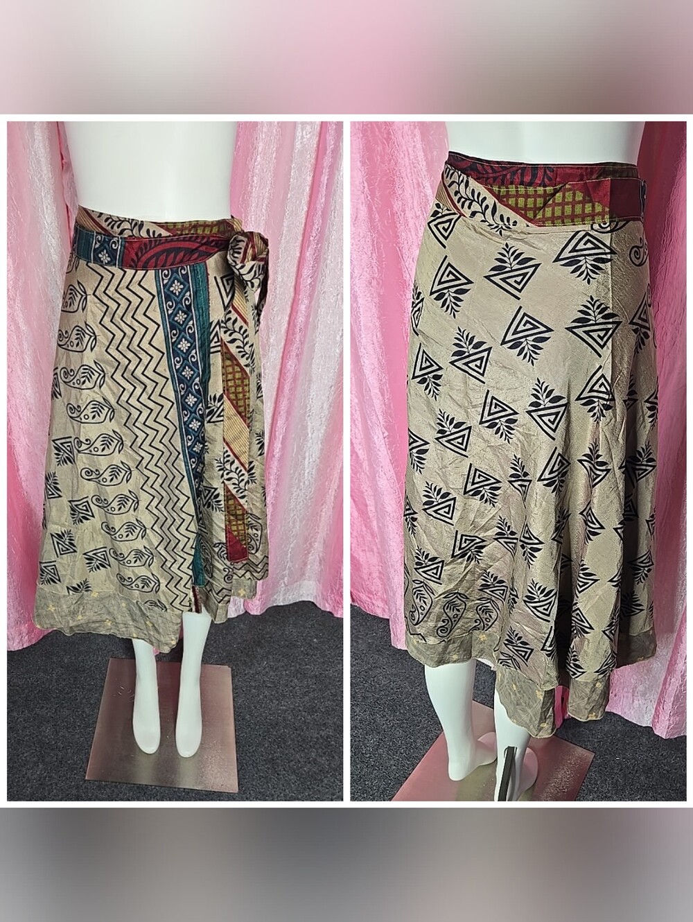 Earthbound Artsy Floral Boho Hippie Festival Reversible Wrap Skirt One Size